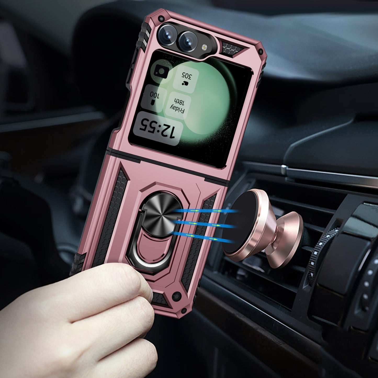 For Samsung Galaxy Z Flip5 5G Case TPU+PC Phone Cover with Ring Kickstand Drop Protection - Rose Gold