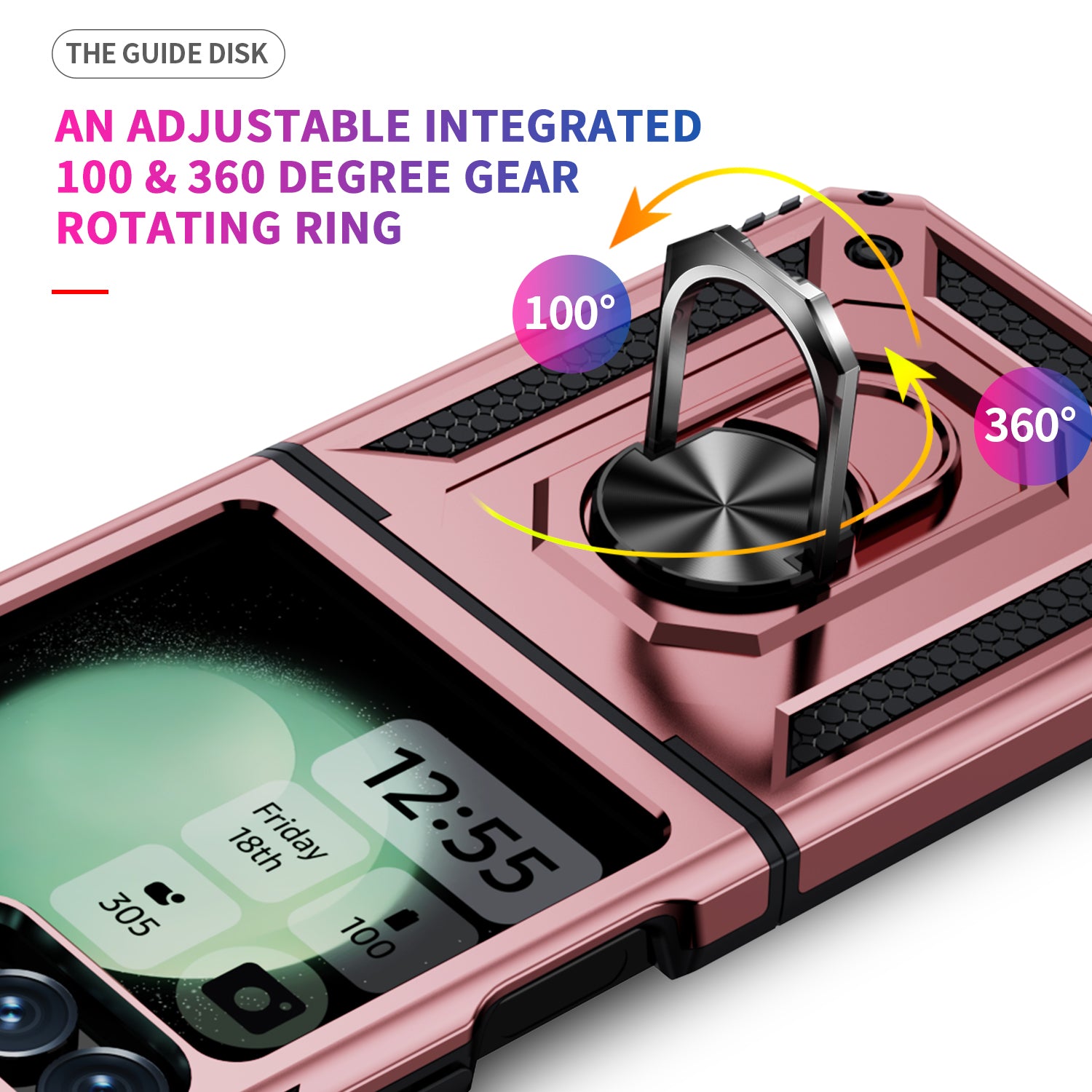 For Samsung Galaxy Z Flip5 5G Case TPU+PC Phone Cover with Ring Kickstand Drop Protection - Rose Gold