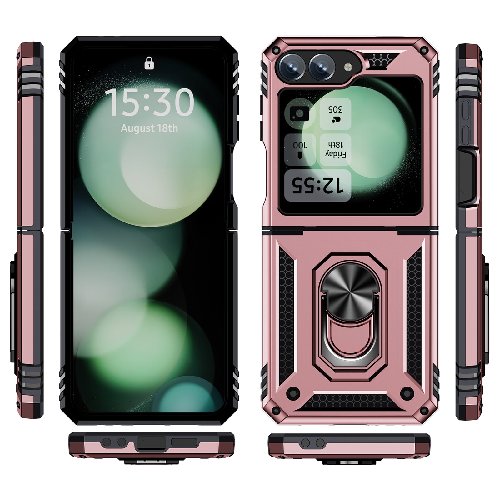 For Samsung Galaxy Z Flip5 5G Case TPU+PC Phone Cover with Ring Kickstand Drop Protection - Rose Gold