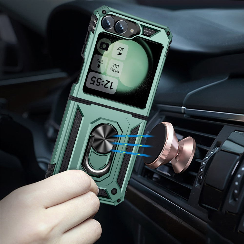 For Samsung Galaxy Z Flip7 FE 5G / Z Flip6 5G Case TPU+PC Phone Cover with Ring Kickstand Drop Protection - Blackish Green