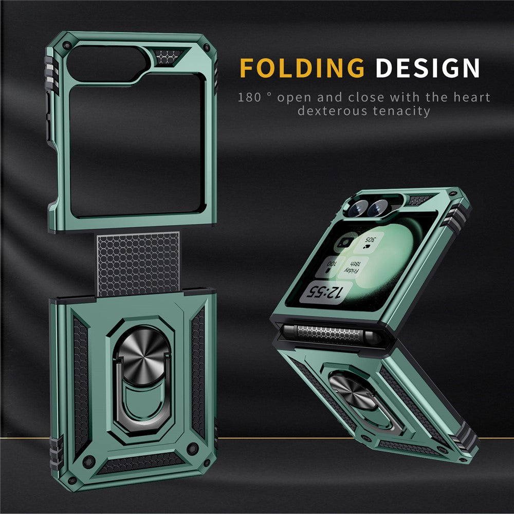 For Samsung Galaxy Z Flip7 FE 5G / Z Flip6 5G Case TPU+PC Phone Cover with Ring Kickstand Drop Protection - Blackish Green