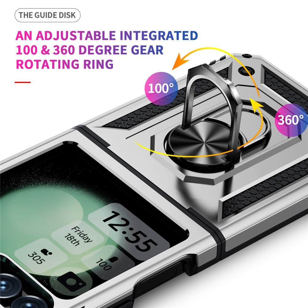 For Samsung Galaxy Z Flip7 FE 5G / Z Flip6 5G Case TPU+PC Phone Cover with Ring Kickstand Drop Protection - Silver