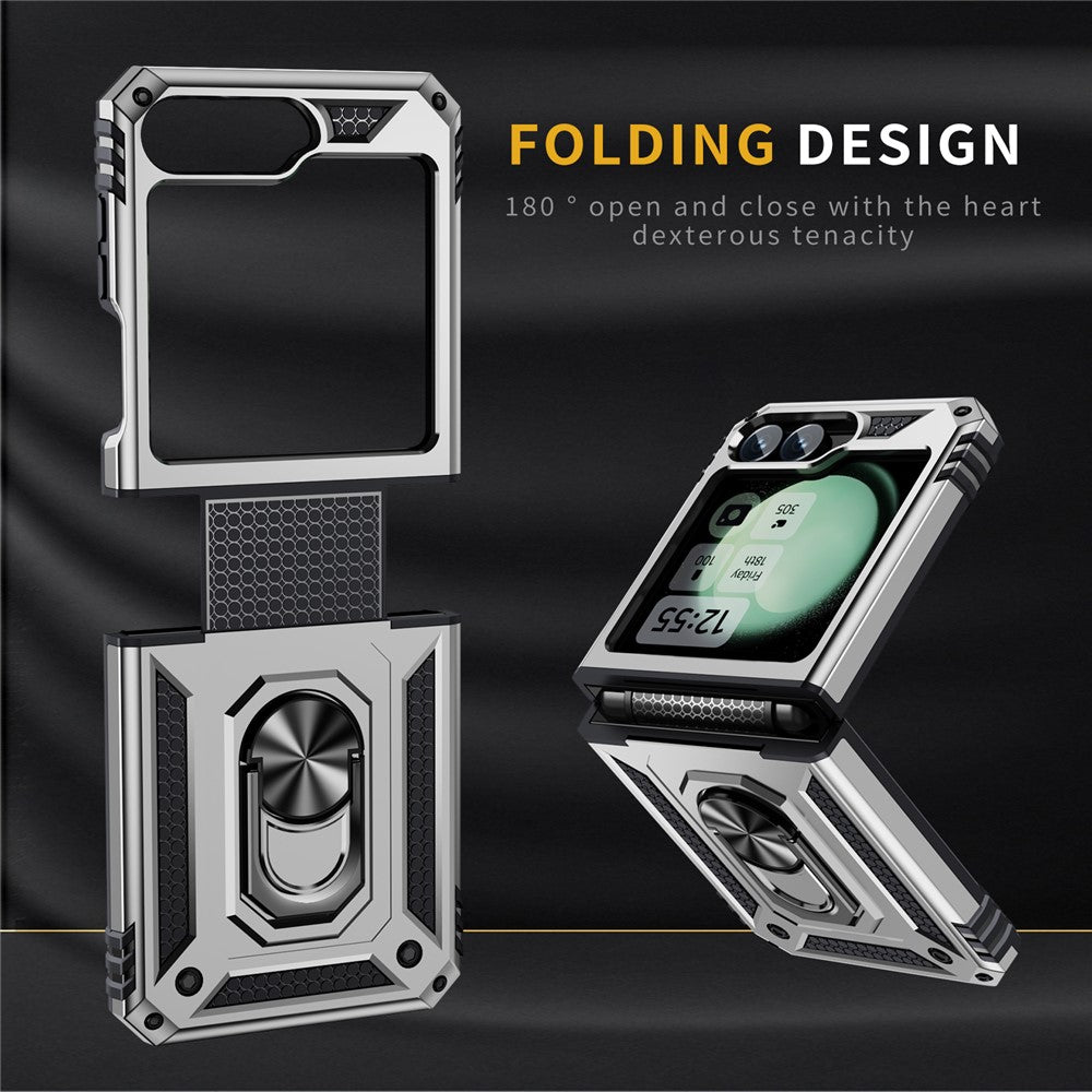 For Samsung Galaxy Z Flip7 FE 5G / Z Flip6 5G Case TPU+PC Phone Cover with Ring Kickstand Drop Protection - Silver