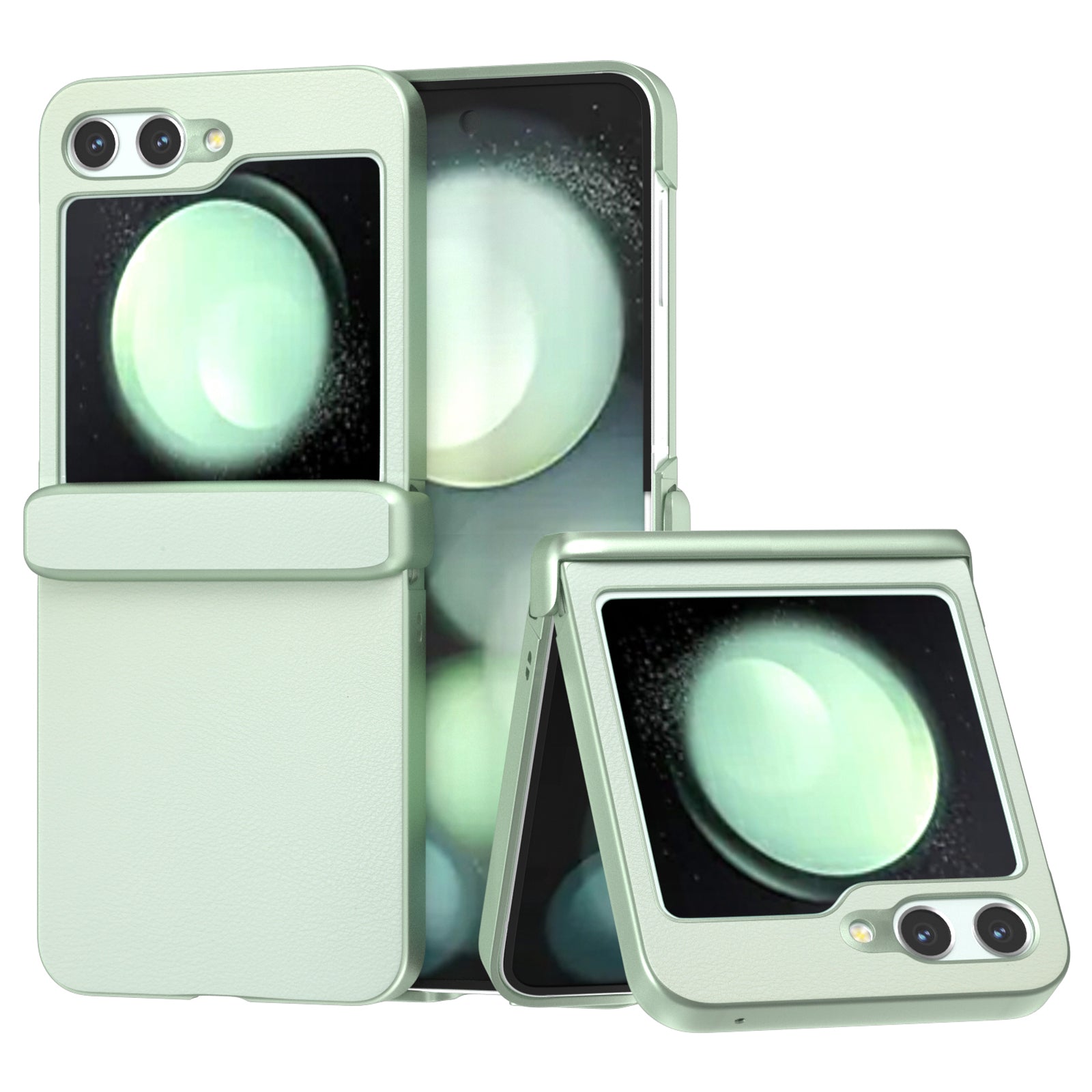 For Samsung Galaxy Z Flip6 5G Case 3-in-1 PU Leather Coated PC Phone Cover with Hinge - Light Green