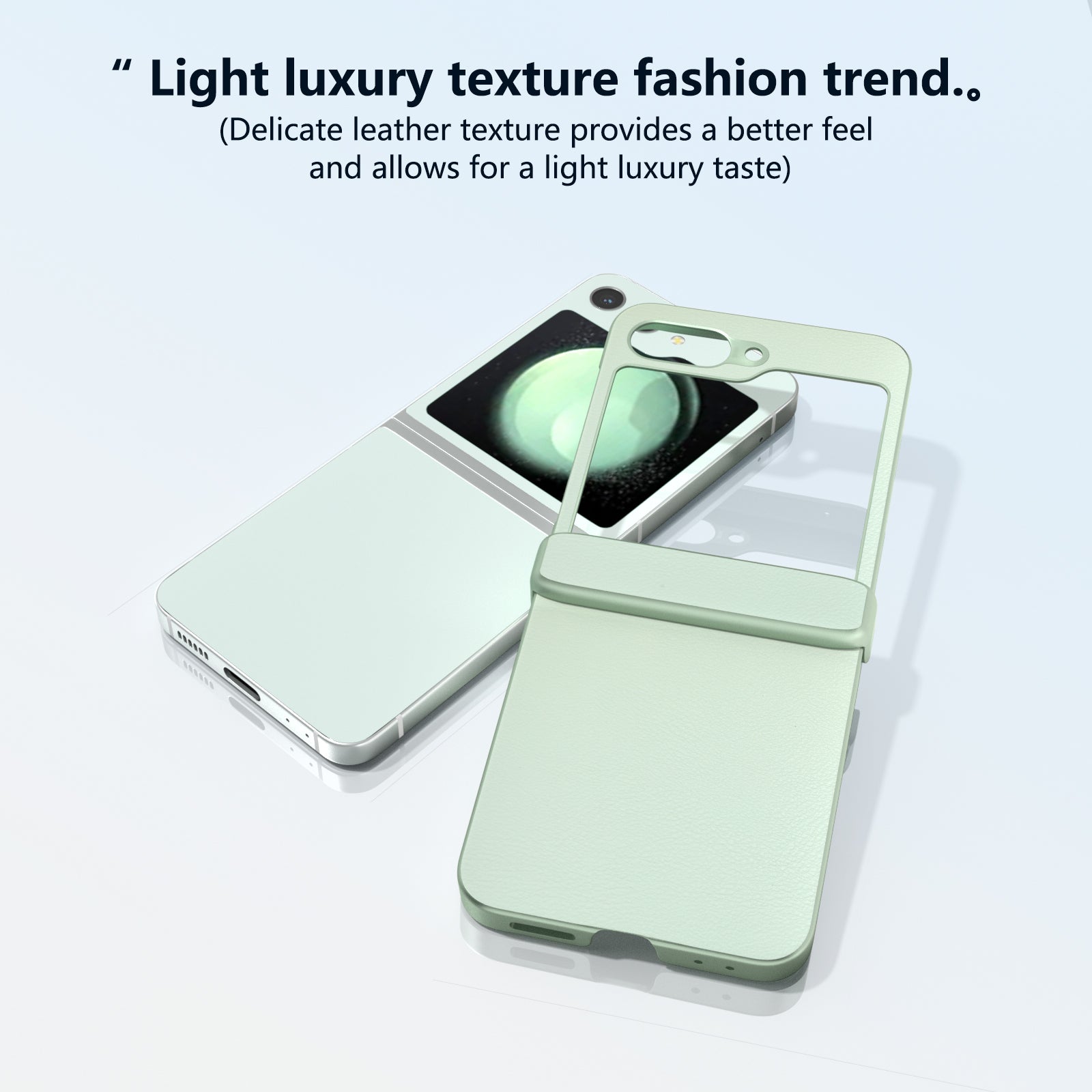 For Samsung Galaxy Z Flip6 5G Case 3-in-1 PU Leather Coated PC Phone Cover with Hinge - Light Green