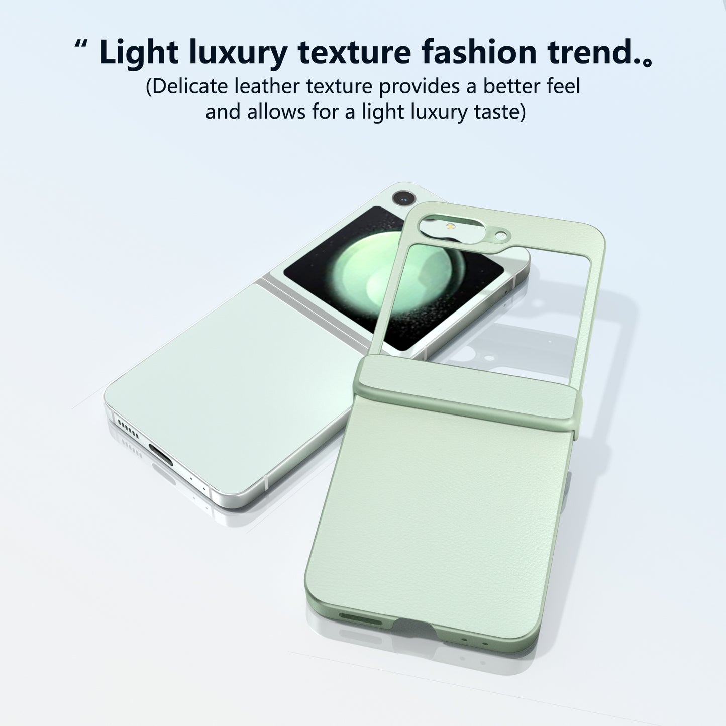 For Samsung Galaxy Z Flip6 5G Case 3-in-1 PU Leather Coated PC Phone Cover with Hinge - Light Green