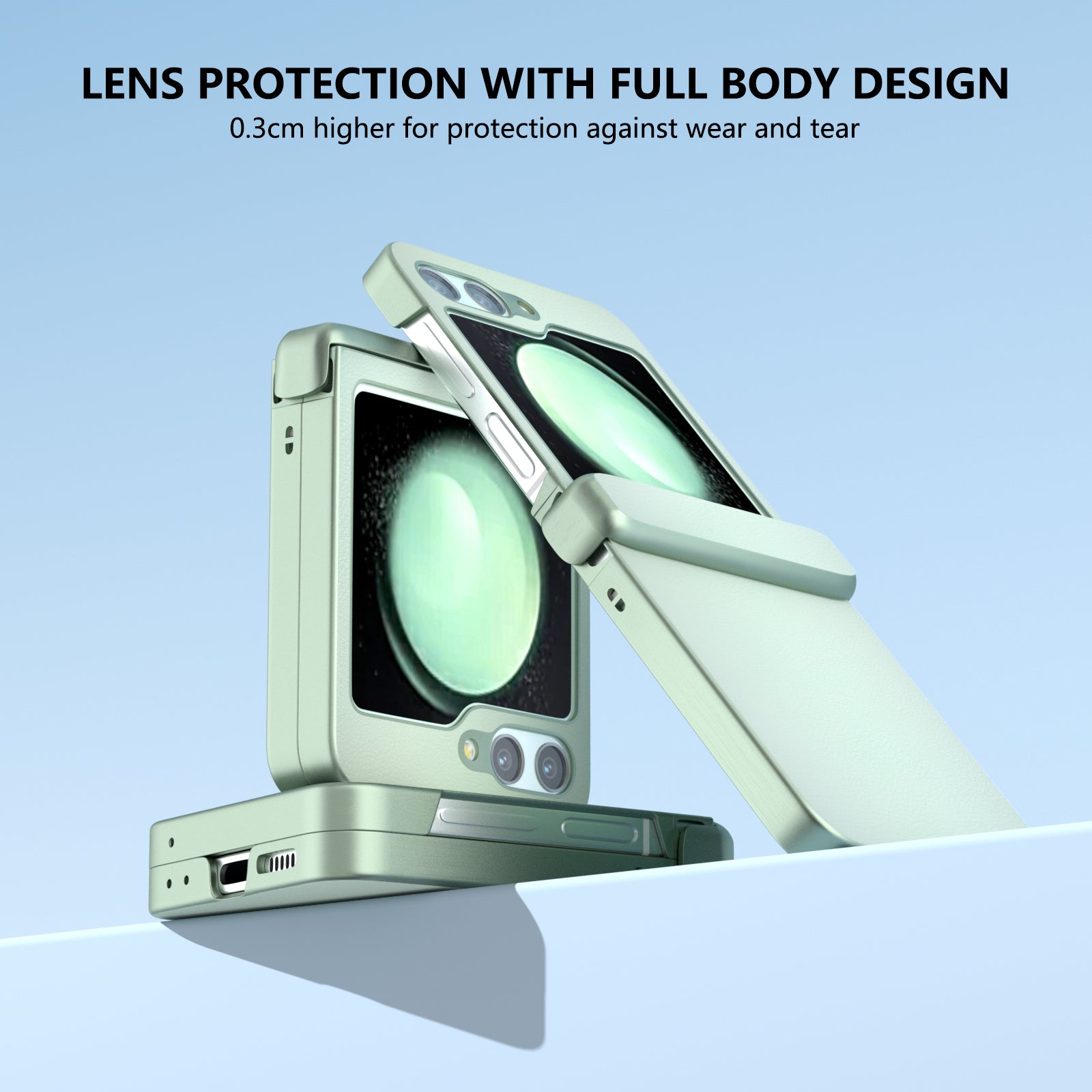 For Samsung Galaxy Z Flip6 5G Case 3-in-1 PU Leather Coated PC Phone Cover with Hinge - Light Green