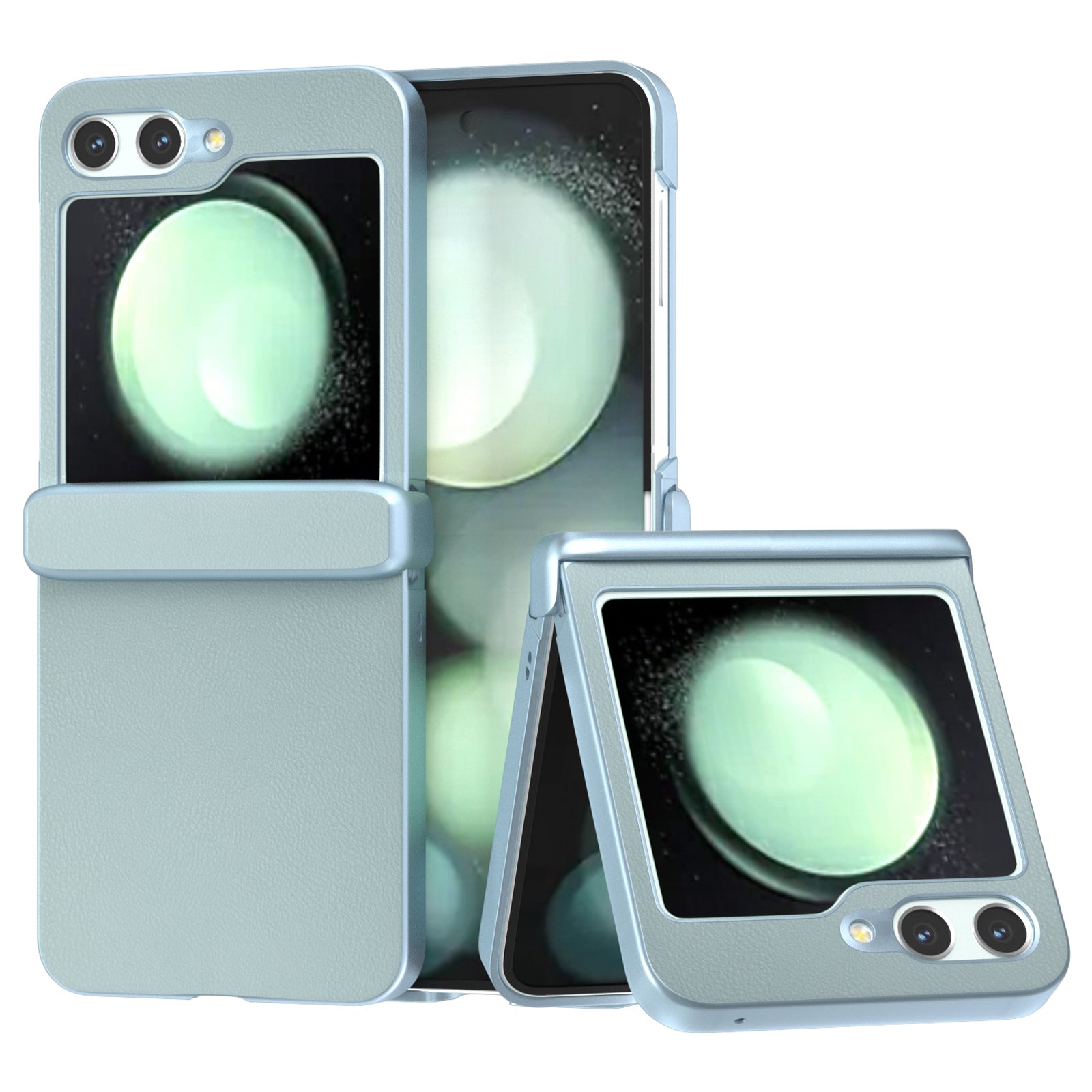 For Samsung Galaxy Z Flip6 5G Case 3-in-1 PU Leather Coated PC Phone Cover with Hinge - Baby Blue