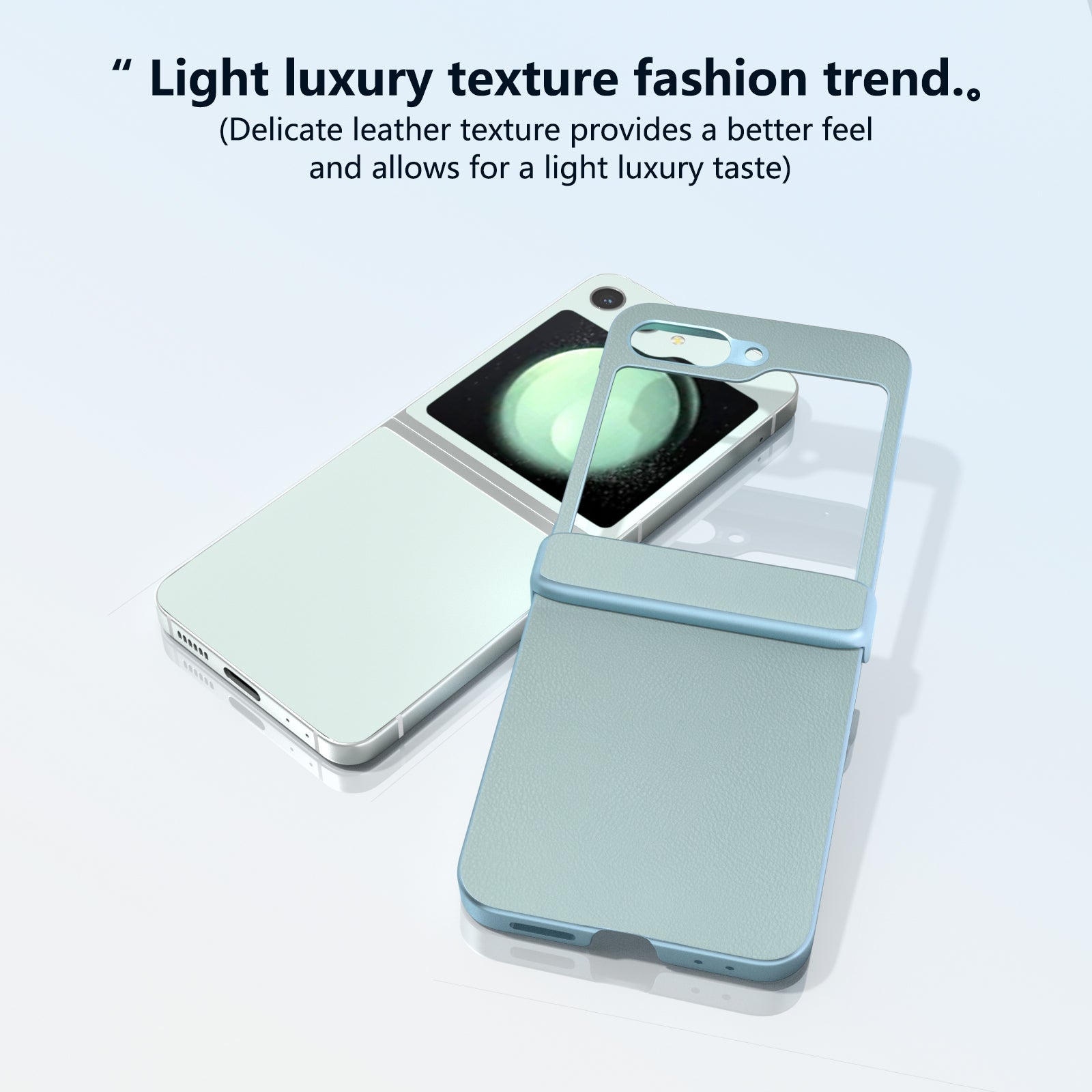 For Samsung Galaxy Z Flip6 5G Case 3-in-1 PU Leather Coated PC Phone Cover with Hinge - Baby Blue