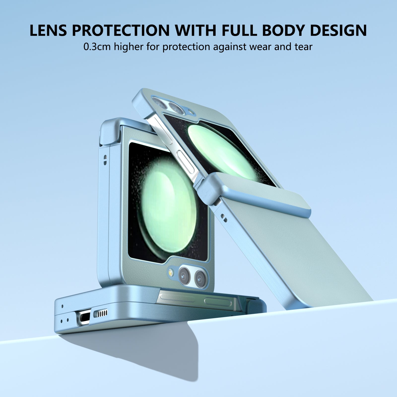 For Samsung Galaxy Z Flip6 5G Case 3-in-1 PU Leather Coated PC Phone Cover with Hinge - Baby Blue