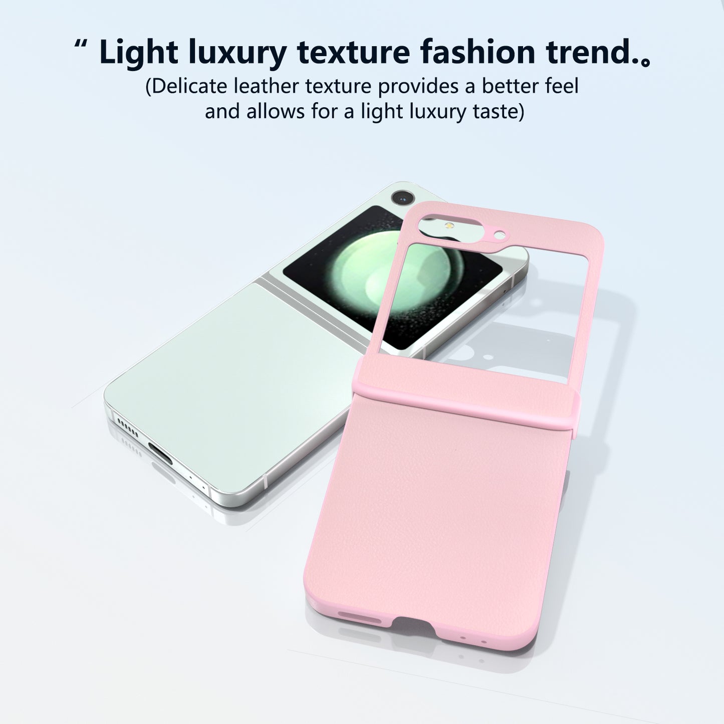 For Samsung Galaxy Z Flip6 5G Case 3-in-1 PU Leather Coated PC Phone Cover with Hinge - Pink