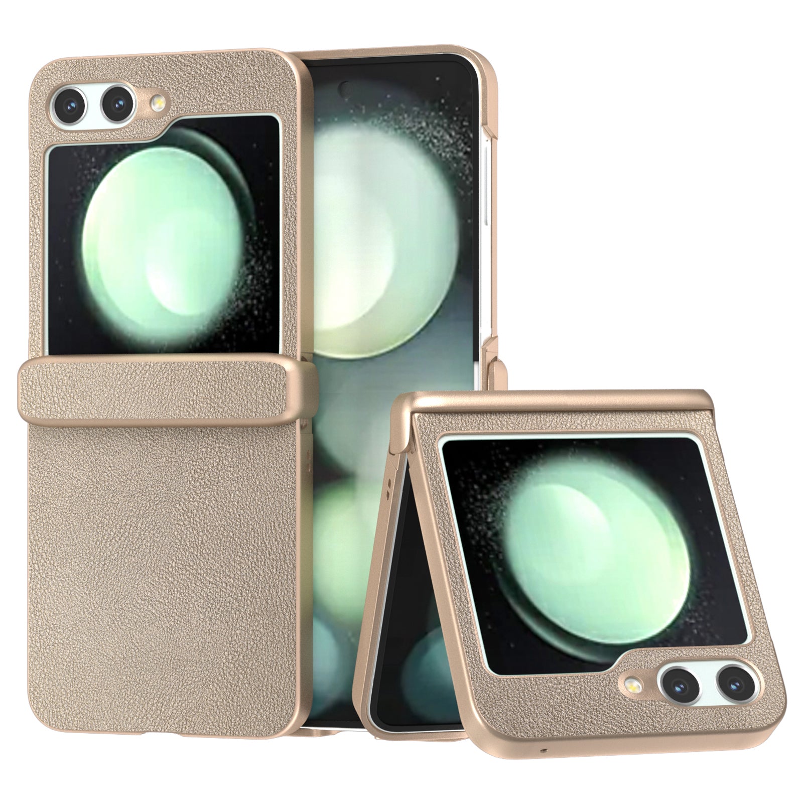 For Samsung Galaxy Z Flip6 5G Case 3-in-1 PU Leather Coated PC Phone Cover with Hinge - Gold