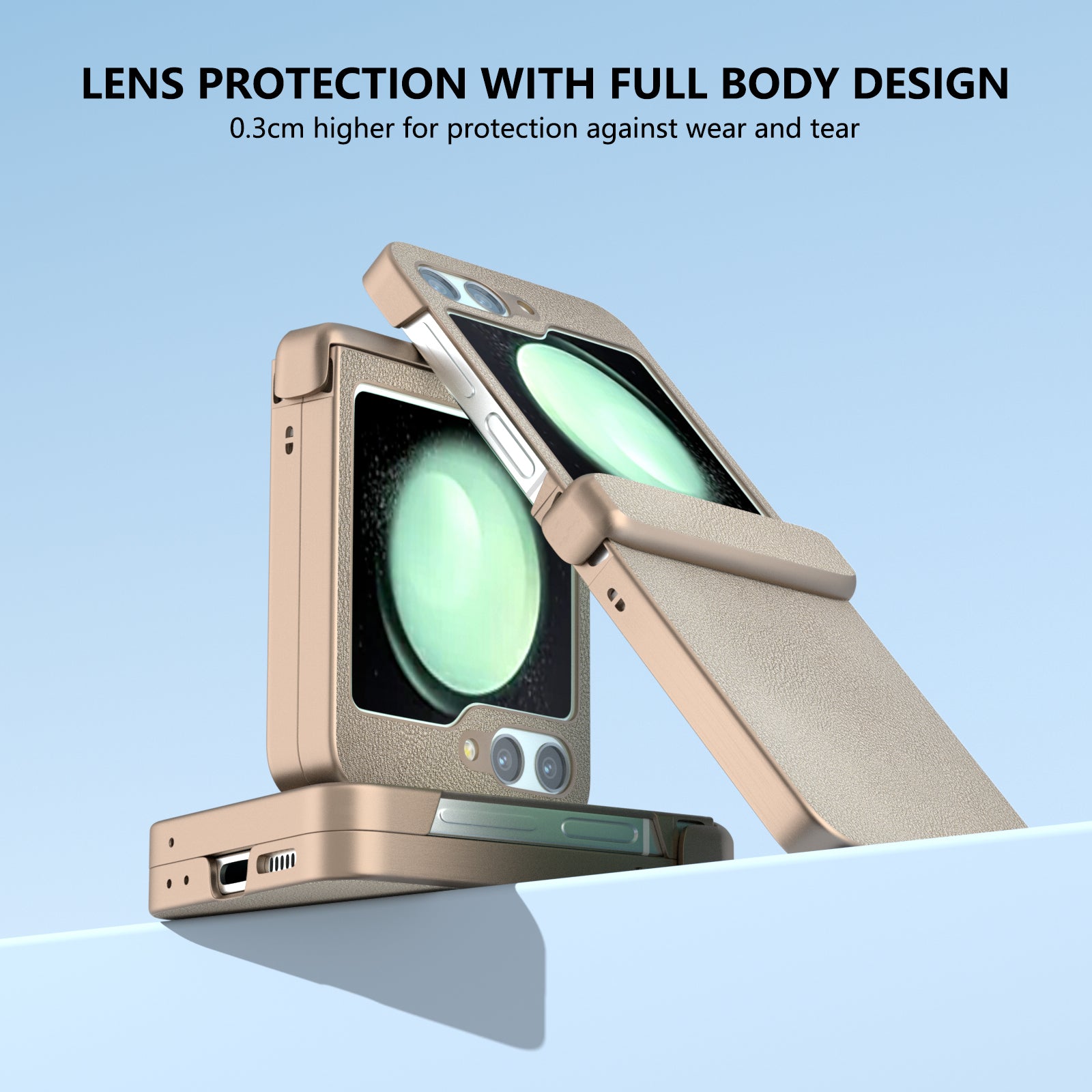 For Samsung Galaxy Z Flip6 5G Case 3-in-1 PU Leather Coated PC Phone Cover with Hinge - Gold