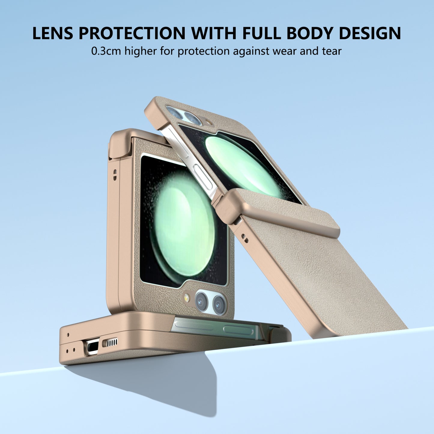 For Samsung Galaxy Z Flip6 5G Case 3-in-1 PU Leather Coated PC Phone Cover with Hinge - Gold