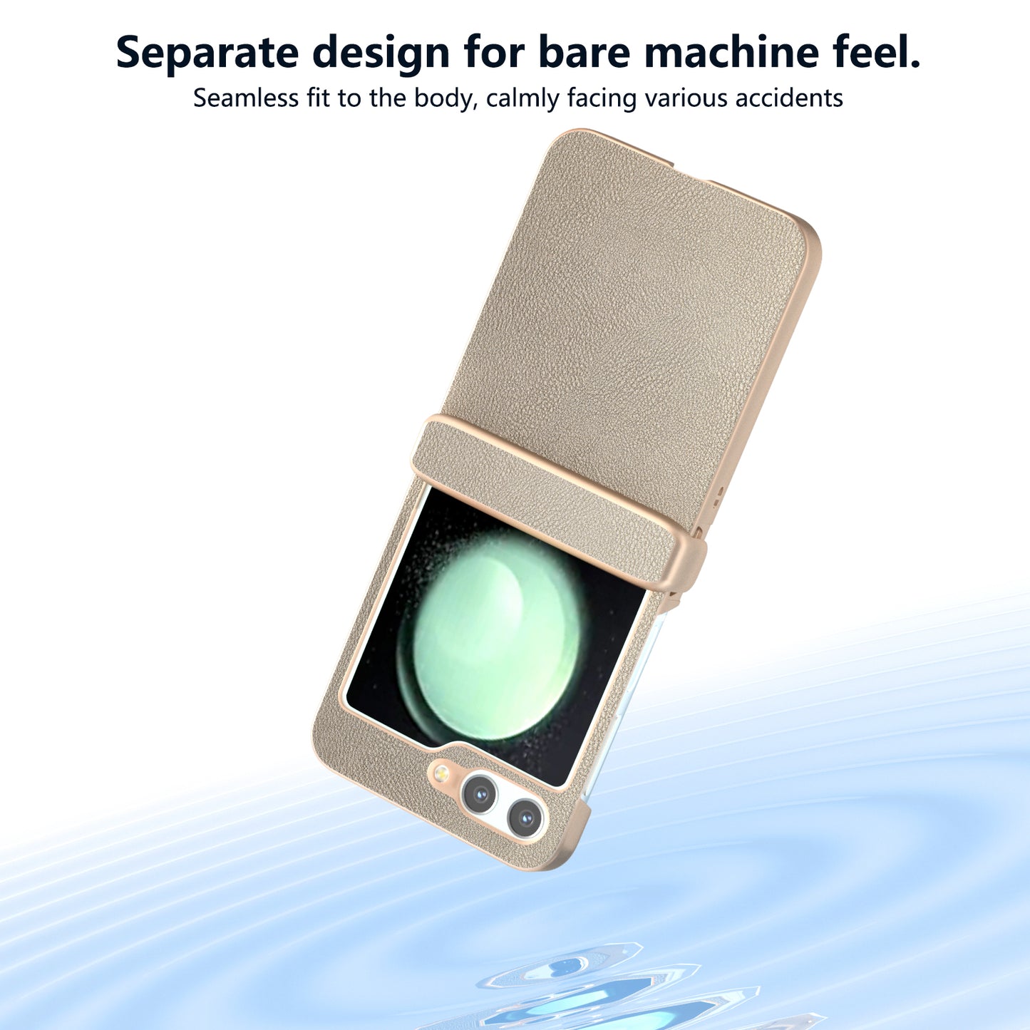For Samsung Galaxy Z Flip6 5G Case 3-in-1 PU Leather Coated PC Phone Cover with Hinge - Gold