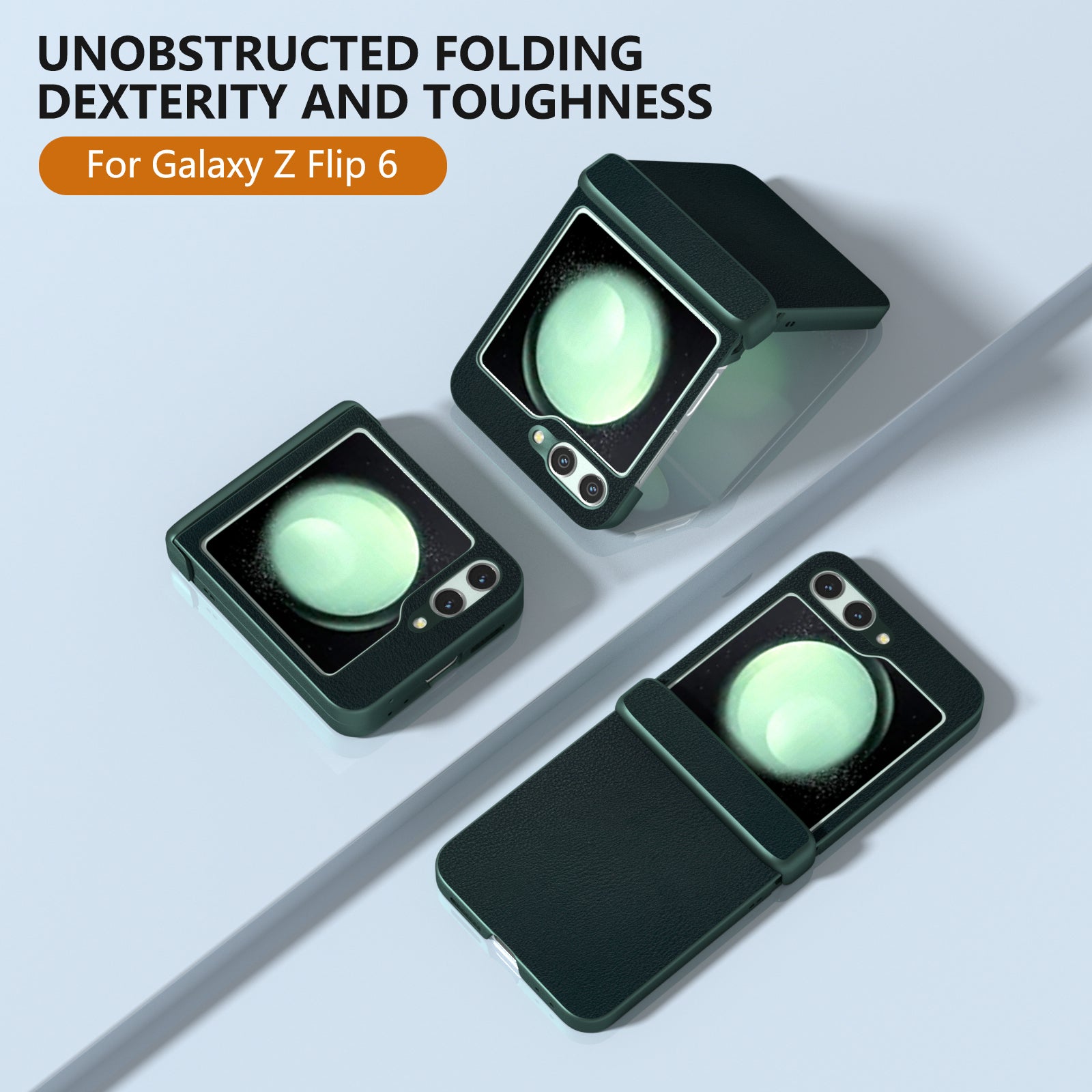 For Samsung Galaxy Z Flip6 5G Case 3-in-1 PU Leather Coated PC Phone Cover with Hinge - Dark Green