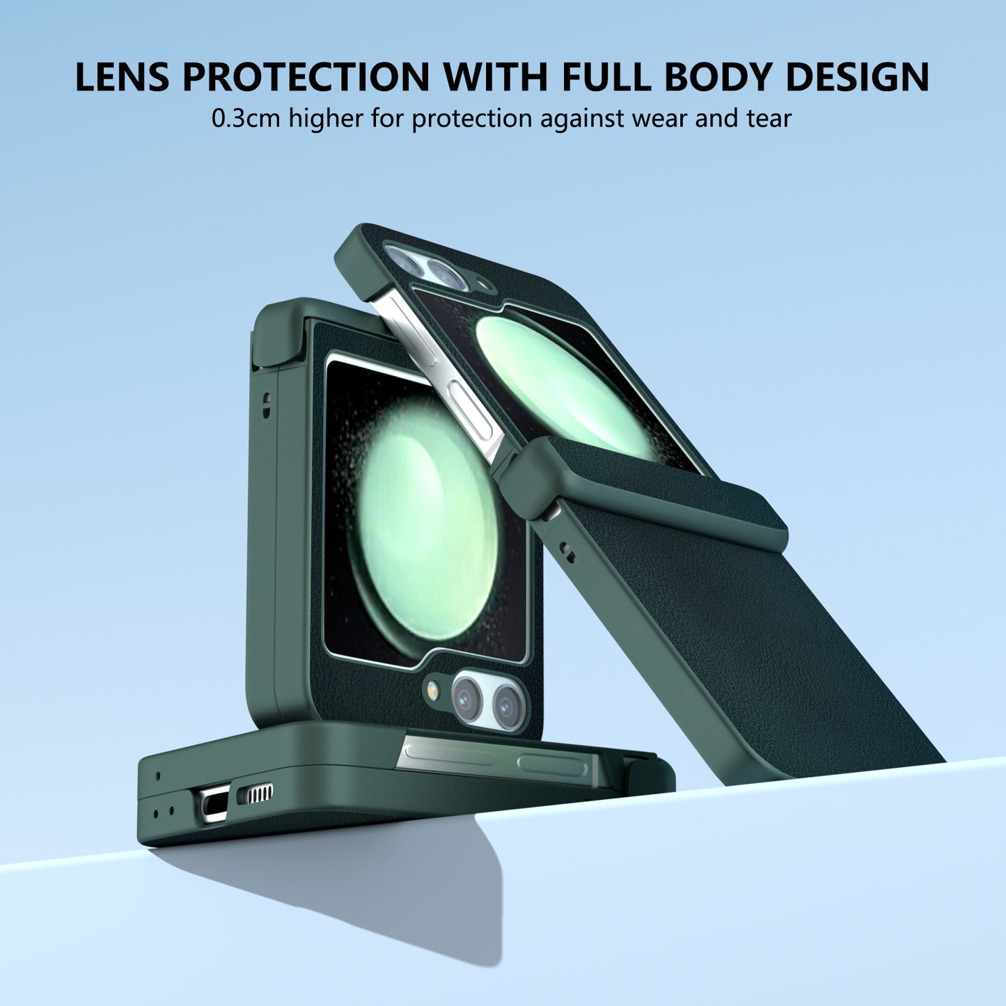For Samsung Galaxy Z Flip6 5G Case 3-in-1 PU Leather Coated PC Phone Cover with Hinge - Dark Green