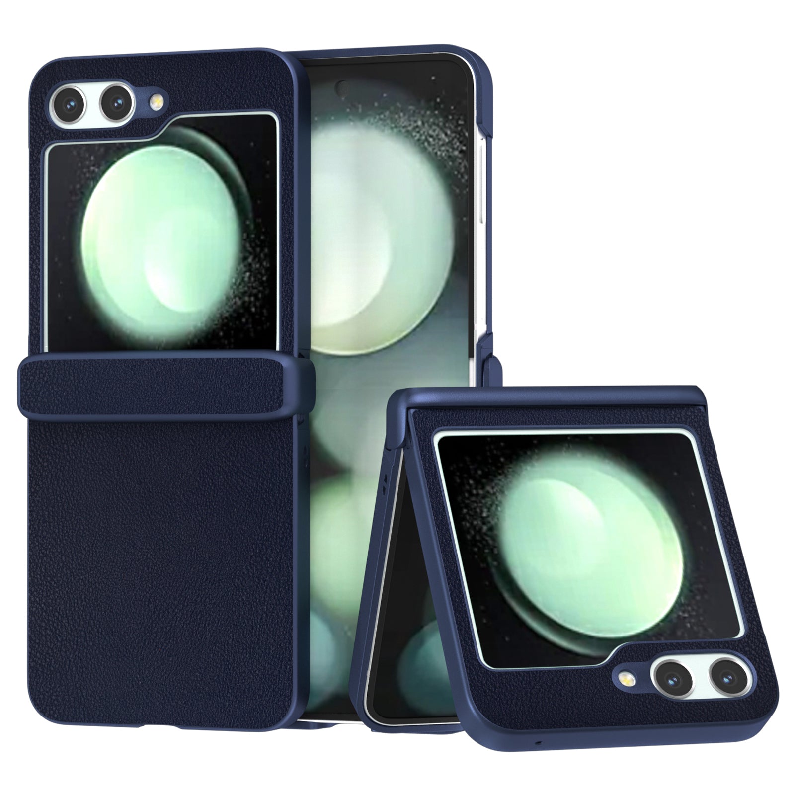 For Samsung Galaxy Z Flip6 5G Case 3-in-1 PU Leather Coated PC Phone Cover with Hinge - Dark Blue