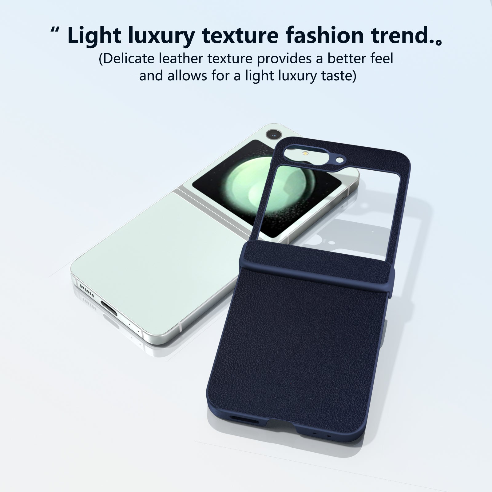 For Samsung Galaxy Z Flip6 5G Case 3-in-1 PU Leather Coated PC Phone Cover with Hinge - Dark Blue