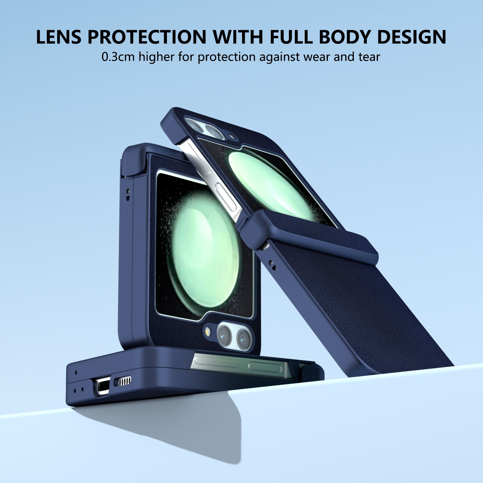For Samsung Galaxy Z Flip6 5G Case 3-in-1 PU Leather Coated PC Phone Cover with Hinge - Dark Blue