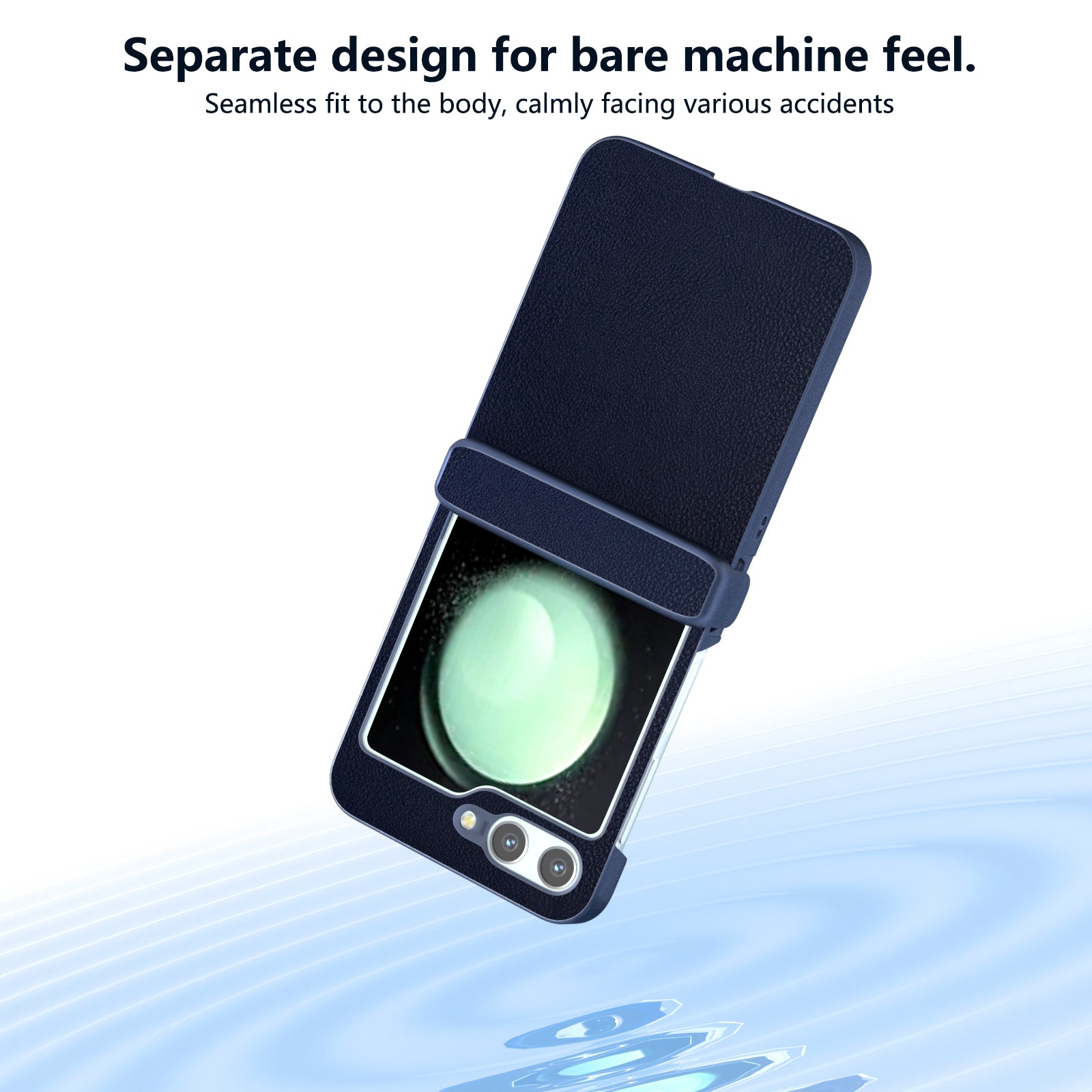 For Samsung Galaxy Z Flip6 5G Case 3-in-1 PU Leather Coated PC Phone Cover with Hinge - Dark Blue