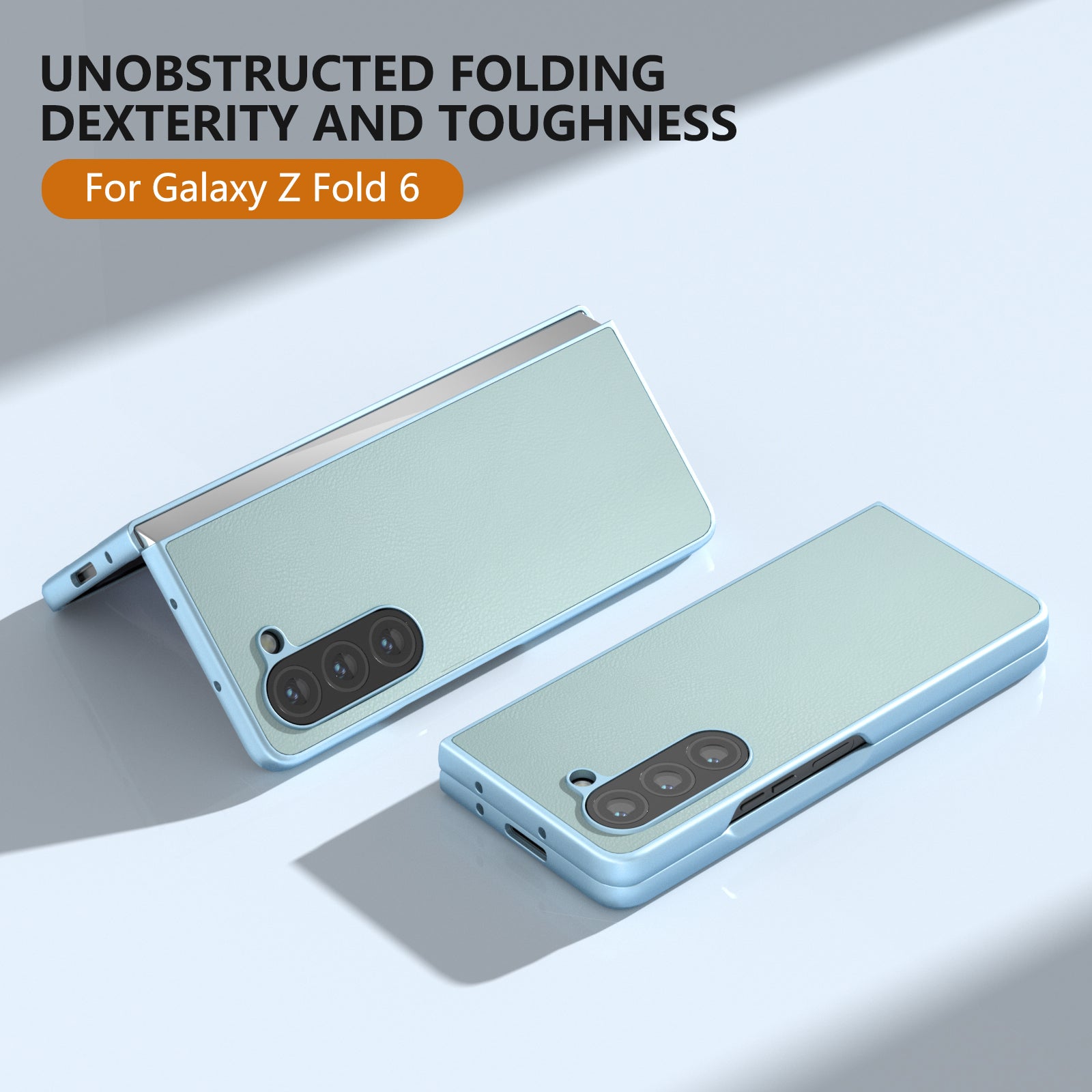 For Samsung Galaxy Z Fold6 5G Case Cell Accessories Leather + PC Phone Cover - Baby Blue