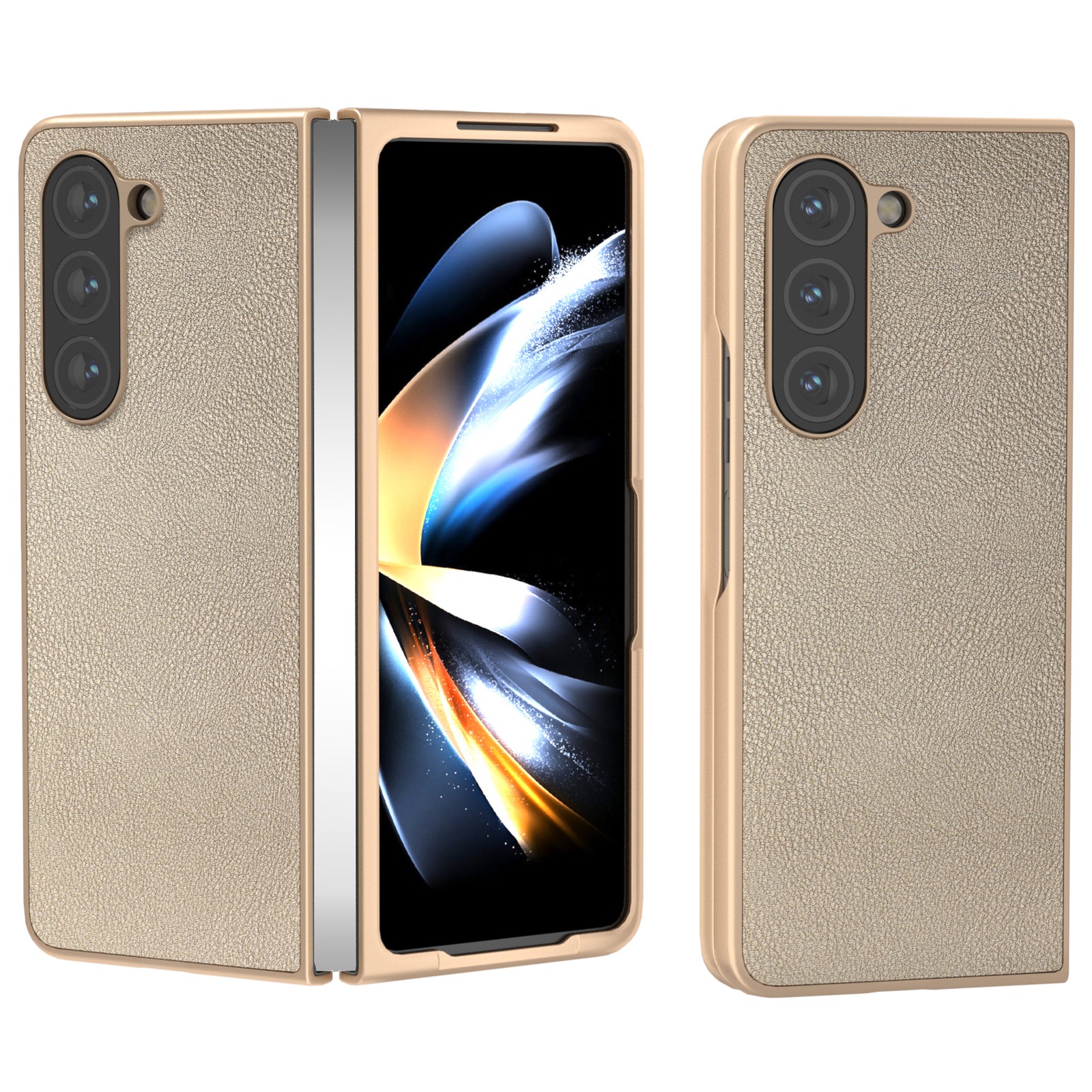 For Samsung Galaxy Z Fold6 5G Case Cell Accessories Leather + PC Phone Cover - Gold