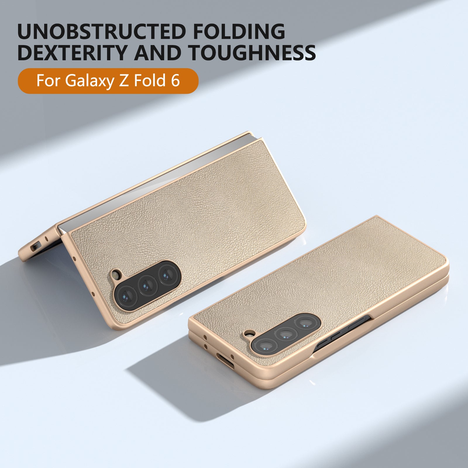 For Samsung Galaxy Z Fold6 5G Case Cell Accessories Leather + PC Phone Cover - Gold