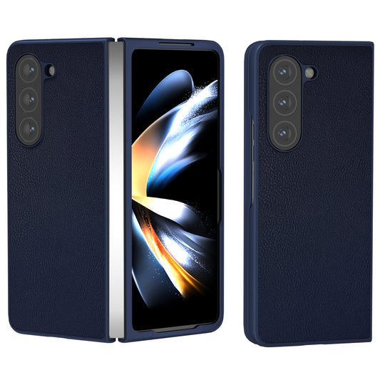 For Samsung Galaxy Z Fold6 5G Case Cell Accessories Leather + PC Phone Cover - Dark Blue