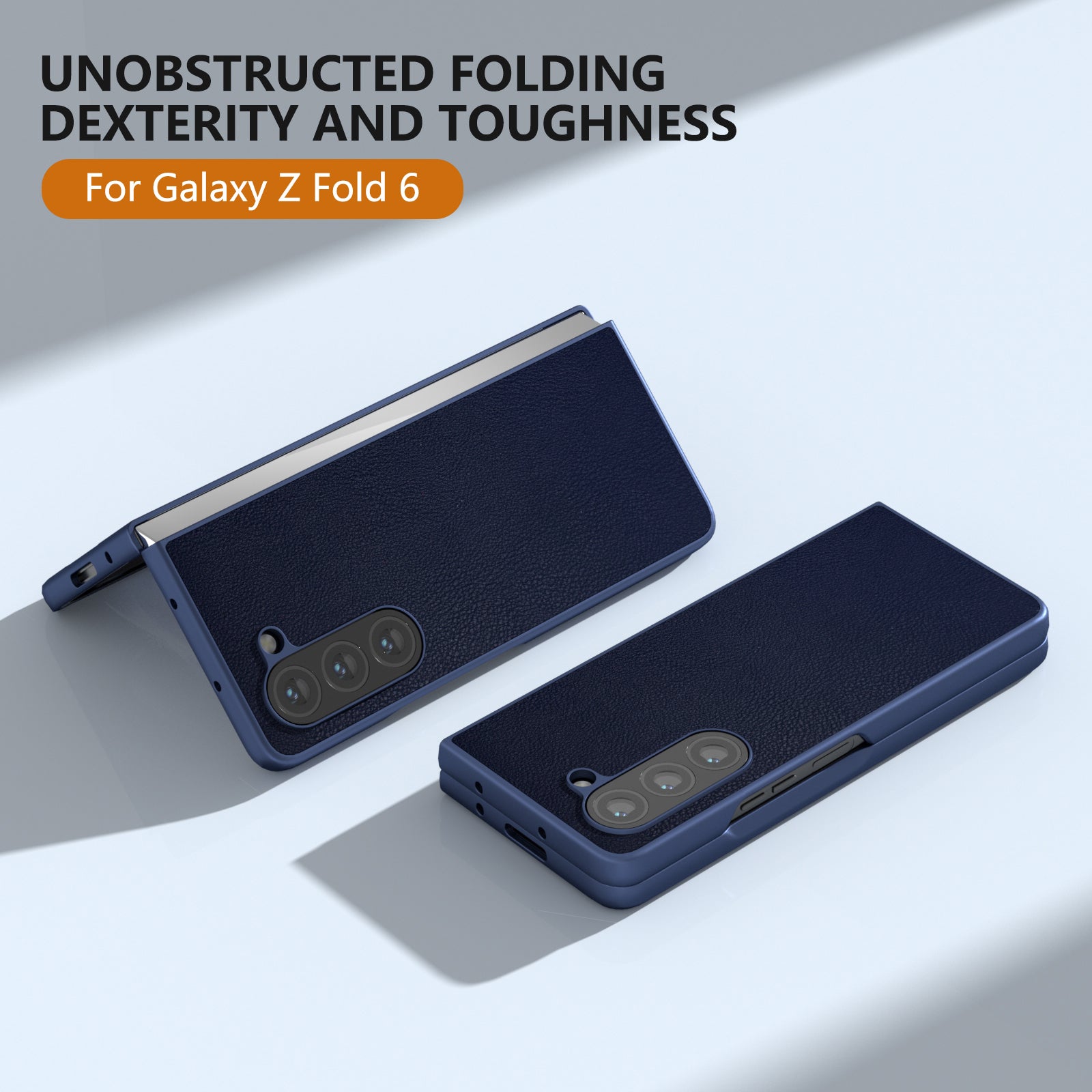 For Samsung Galaxy Z Fold6 5G Case Cell Accessories Leather + PC Phone Cover - Dark Blue