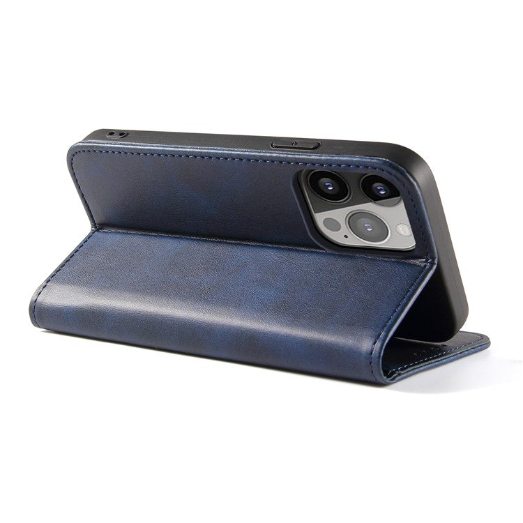 For iPhone 16 Pro Case Leather Phone Cover Strong Magnetic Card Holder - Blue