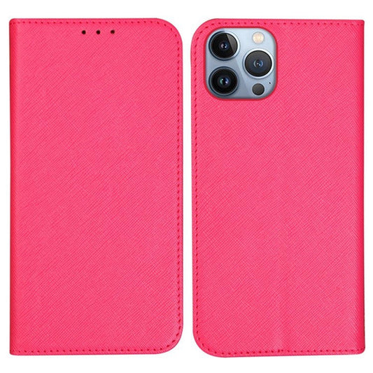For iPhone 16 Pro Case Cross Texture PU Leather Phone Cover Magnetic Closure - Pink