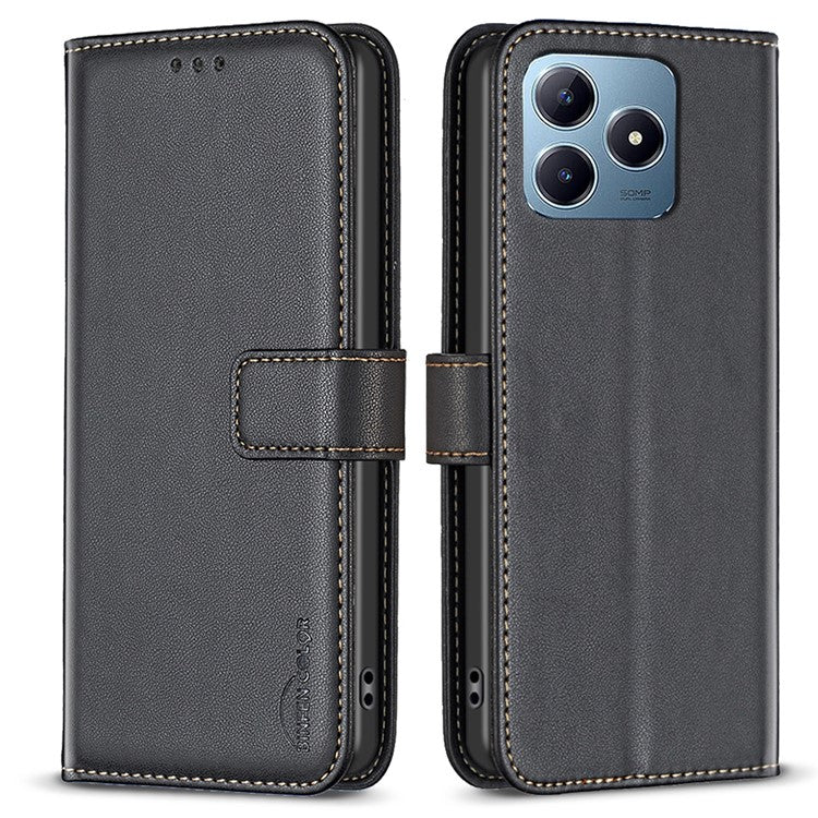 BINFEN COLOR BF17 For Realme C63 4G / C61 4G Leather Case Wallet Stand Phone Cover - Black