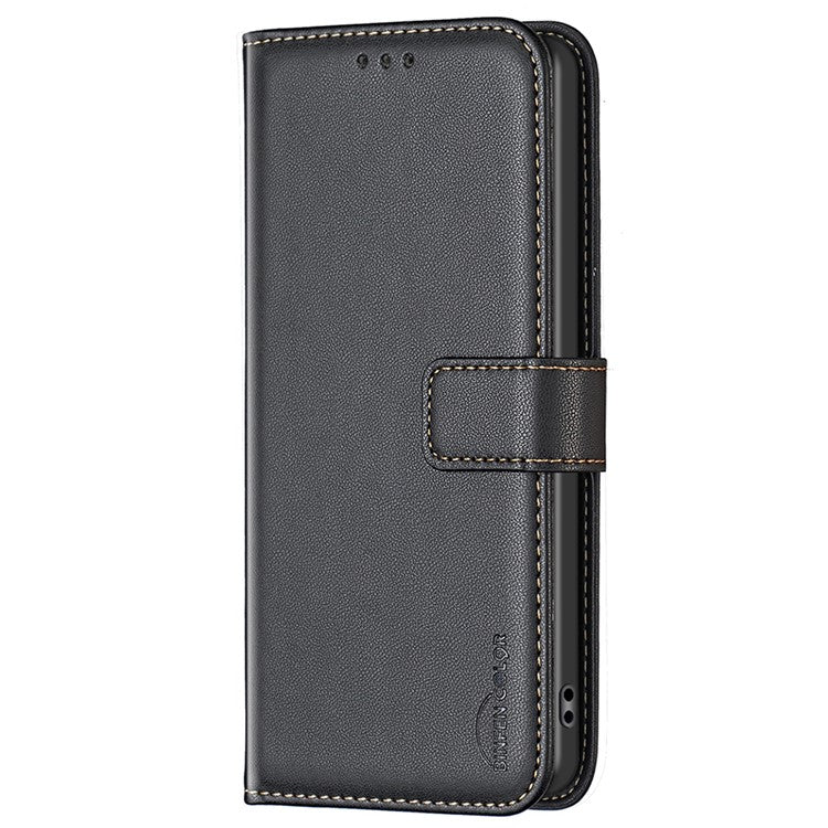 BINFEN COLOR BF17 For Realme C63 4G / C61 4G Leather Case Wallet Stand Phone Cover - Black
