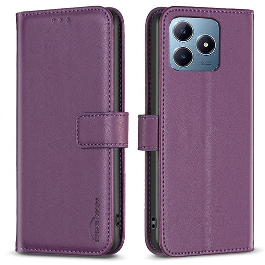 BINFEN COLOR BF17 For Realme C63 4G / C61 4G Leather Case Wallet Stand Phone Cover - Dark Purple