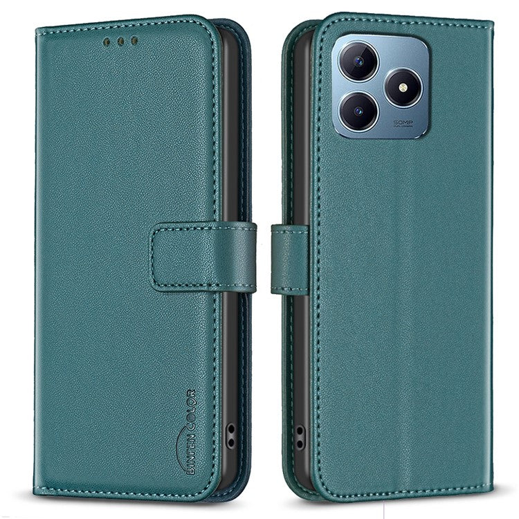 BINFEN COLOR BF17 For Realme C63 4G / C61 4G Leather Case Wallet Stand Phone Cover - Green