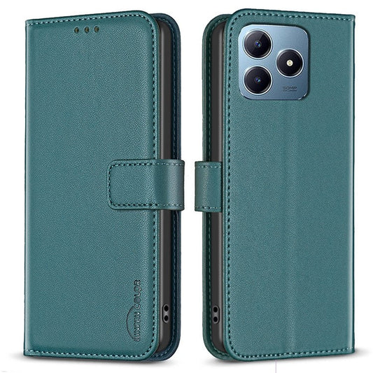 BINFEN COLOR BF17 For Realme C63 4G / C61 4G Leather Case Wallet Stand Phone Cover - Green