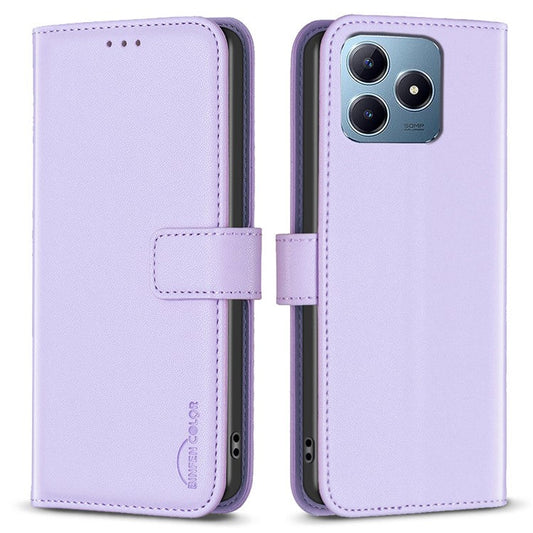 BINFEN COLOR BF17 For Realme C63 4G / C61 4G Leather Case Wallet Stand Phone Cover - Purple