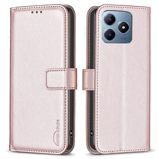 BINFEN COLOR BF17 For Realme C63 4G / C61 4G Leather Case Wallet Stand Phone Cover - Rose Gold