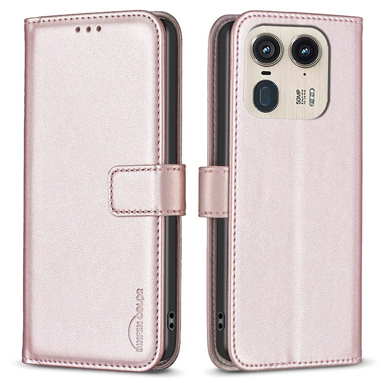 BINFEN COLOR BF17 For Motorola Edge 50 Ultra 5G / Moto X50 Ultra 5G Case Full Protection Leather Phone Cover - Rose Gold