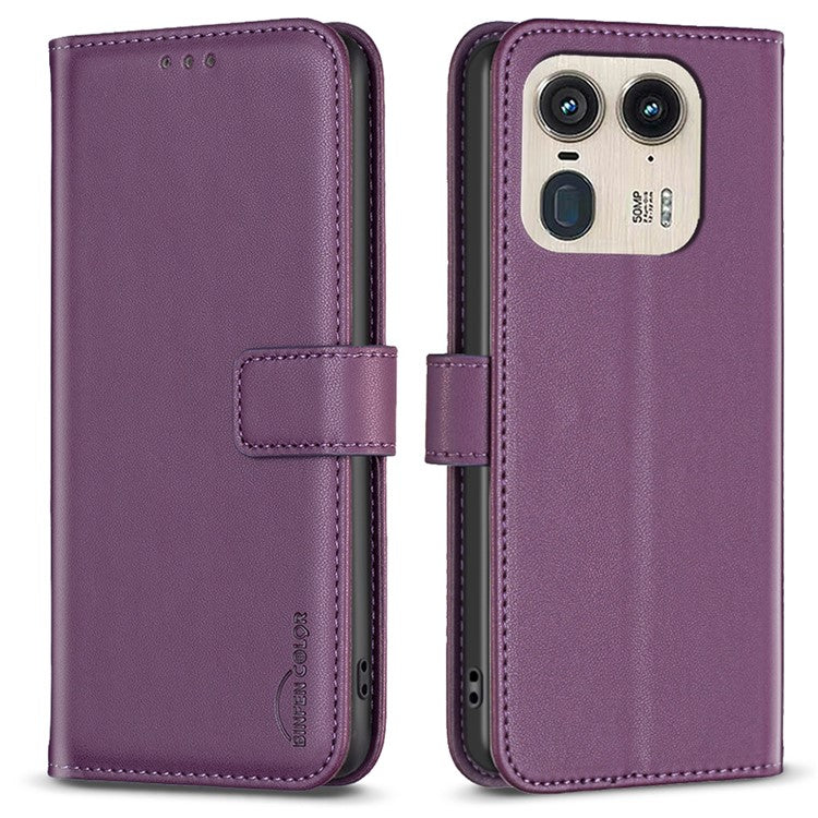 BINFEN COLOR BF17 For Motorola Edge 50 Ultra 5G / Moto X50 Ultra 5G Case Full Protection Leather Phone Cover - Dark Purple