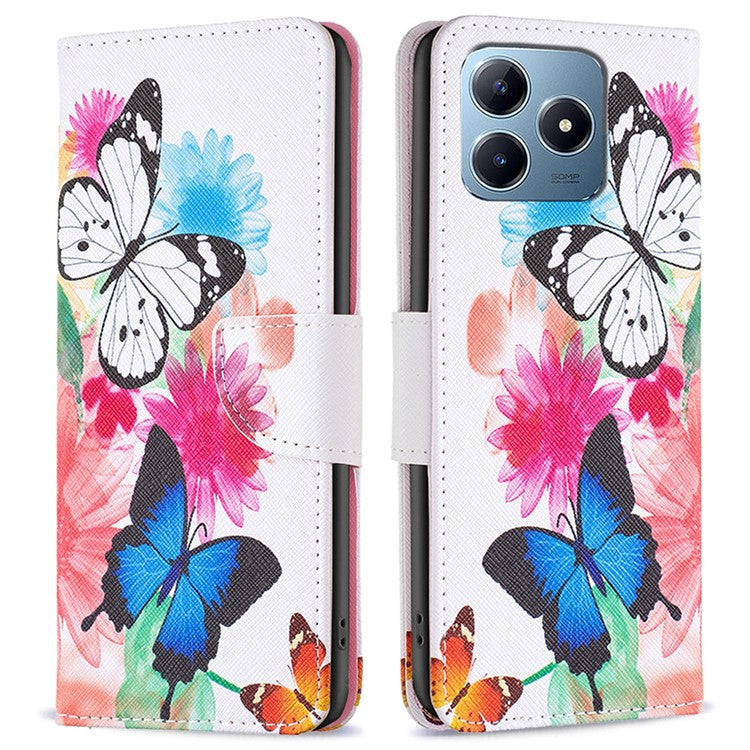 For Realme C61 4G / C63 4G Case Pattern PU Leather Phone Cover Card Slots Folding Stand - Two Butterflies