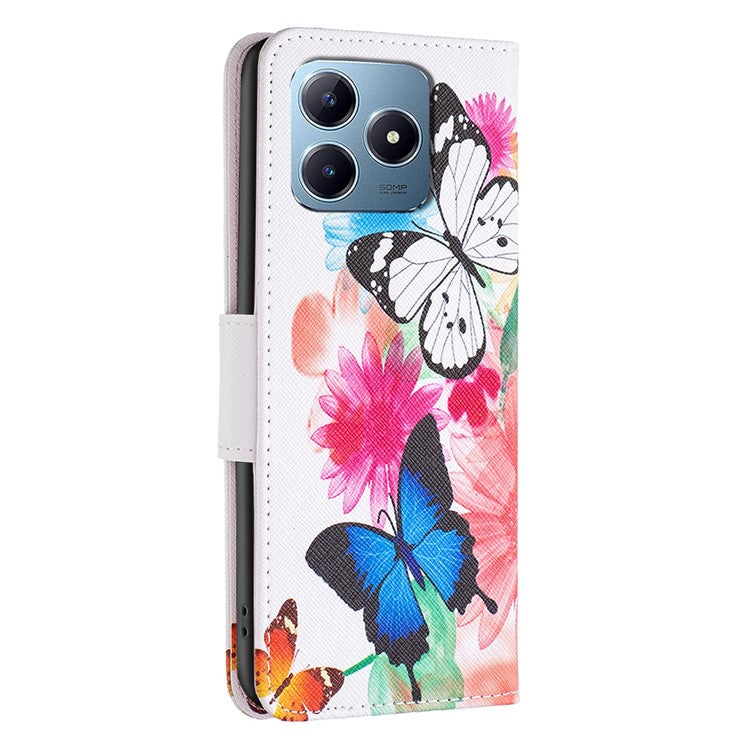 For Realme C61 4G / C63 4G Case Pattern PU Leather Phone Cover Card Slots Folding Stand - Two Butterflies