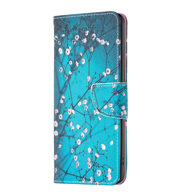 For Realme C61 4G / C63 4G Case Pattern PU Leather Phone Cover Card Slots Folding Stand - Plum Blossom