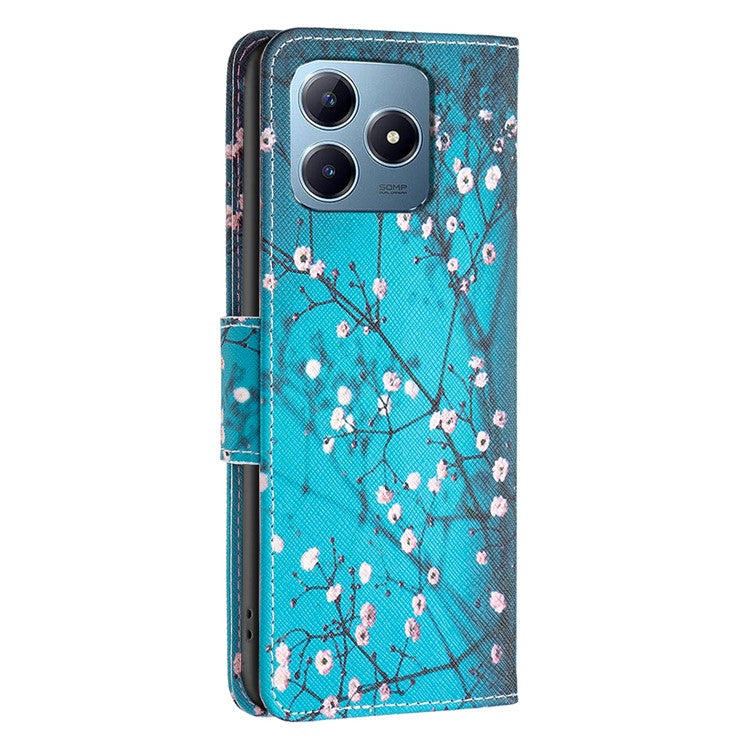 For Realme C61 4G / C63 4G Case Pattern PU Leather Phone Cover Card Slots Folding Stand - Plum Blossom
