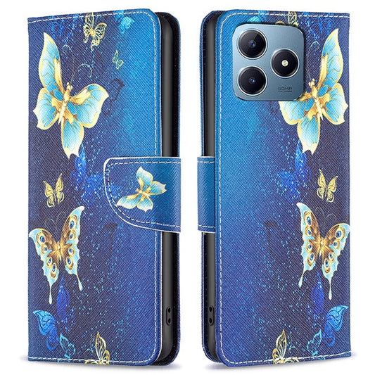 For Realme C61 4G / C63 4G Case Pattern PU Leather Phone Cover Card Slots Folding Stand - Golden Butterflies