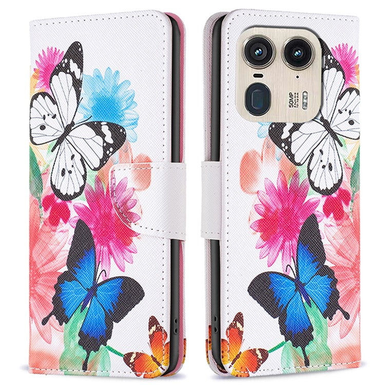 For Motorola Edge 50 Ultra 5G / Moto X50 Ultra 5G Case Leather Phone Cover Pattern Printing - Two Butterflies