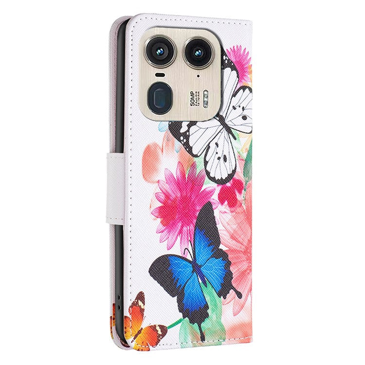 For Motorola Edge 50 Ultra 5G / Moto X50 Ultra 5G Case Leather Phone Cover Pattern Printing - Two Butterflies