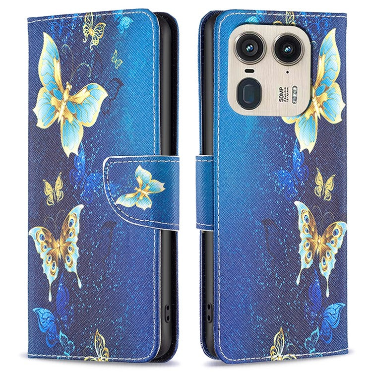 For Motorola Edge 50 Ultra 5G / Moto X50 Ultra 5G Case Leather Phone Cover Pattern Printing - Golden Butterflies
