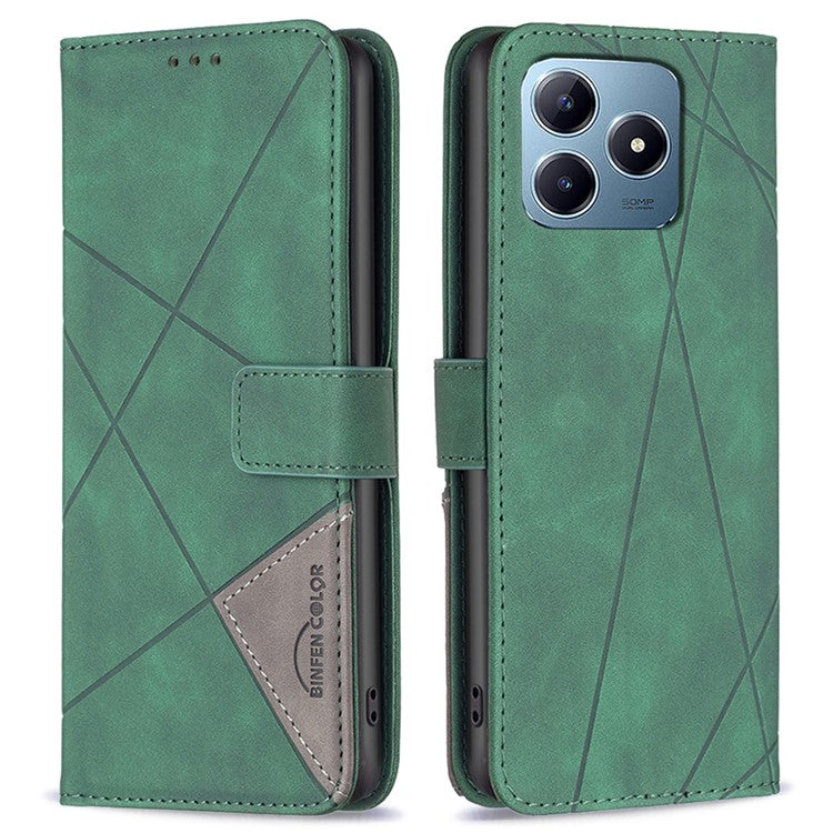 BINFEN COLOR BF05 For Realme C61 4G / C63 4G Case Geometric PU Leather Phone Cover with Magnetic Clasp - Green